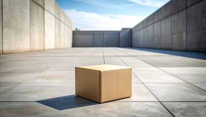 Minimalist architecture with geometric shapes and stark contrast against clean concrete floor and blue sky3
