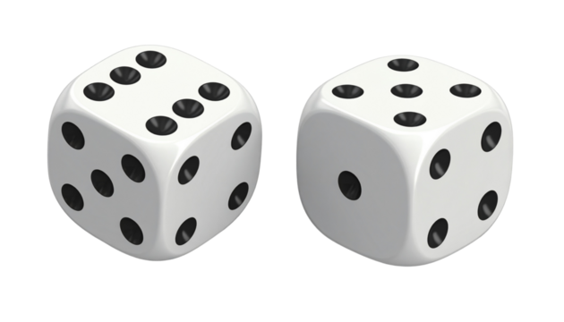 Collection of Two Classic Gaming Dice Designs isolated on transparent background