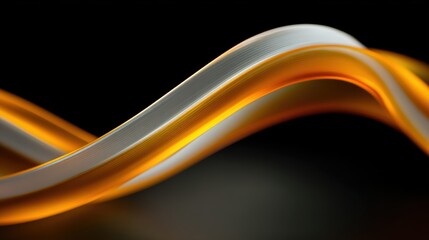 Glowing orange glass gradient tones on a black backdrop. The composition features a smooth, shiny surface with a sense of motion and depth.
