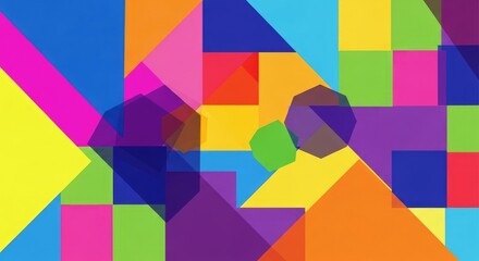 Colorful Geometric Abstract Composition with Overlapping Shapes and Vibrant Hues.
