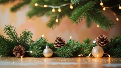 Cozy Christmas Decoration with Pine Cones and Lights