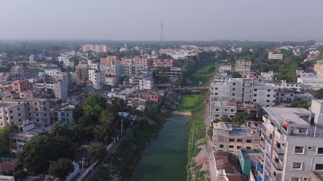 Aerial View of Sirajganj Town, Bangladesh &ndash; Urban Landscape by the Jamuna River