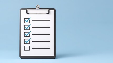 startup scaling Checklist on a clipboard with blue background, indicating completed tasks.