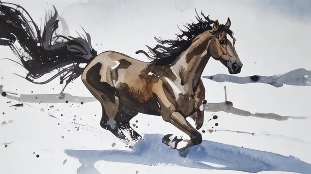 雪原を走る馬