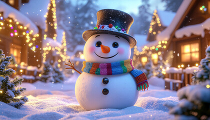 Obraz premium Cute snowman in a fantasy winter w