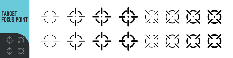 Minimal target or focus point icons in modern style. for design elements related to focus, aim, location, or accuracy, crosshair indicators, precision icon. Color set icon
