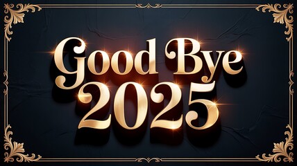 Elegant golden text good bye 2025 within a decorative border