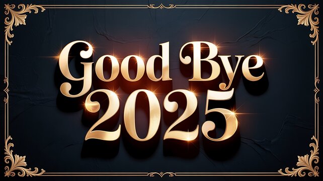 Elegant golden text good bye 2025 within a decorative border