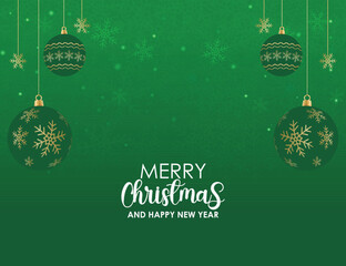 Festive Green Christmas and New Year Greeting with Golden Ornaments