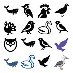High-quality pictograms. Linear icons set of birds
