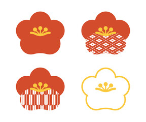 モダンな梅の花のイラストのバリエーションセット