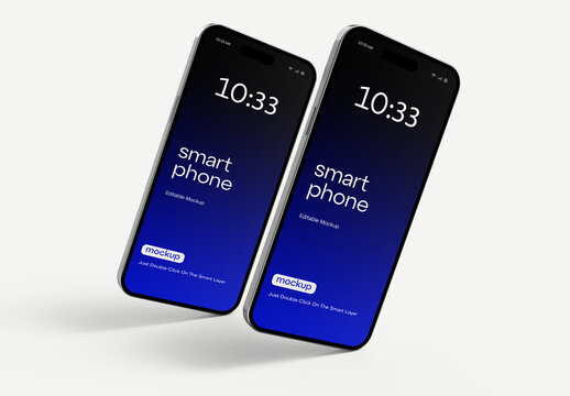 Realistic 3D Floating Smartphone Screen Mockup on White Background