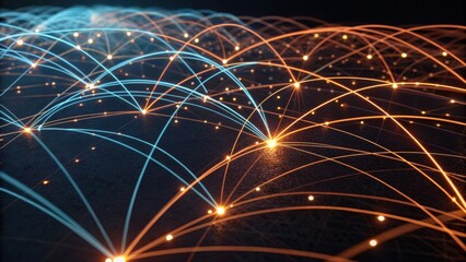 A captivating digital representation of interconnected lines and nodes, symbolizing networks and data flow in a futuristic design.