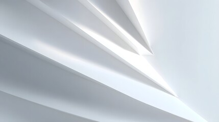 Modern abstract composition of intersecting geometric forms emphasizing sharp angles smooth surfaces and luminous light and shadow interplay for depth and perspective