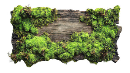 Textured Wooden Surface Covered in Green Moss and Natural Growth