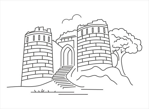 Modern Abstract Vector Illustration of Sinhagad Fort, Pune