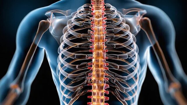 Anatomy Unveiled: A mesmerizing depiction of the human spine and skeletal structure, showcasing the intricate beauty of the human body, providing insight into biology.