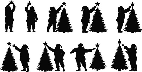 Christmas, children, silhouettes, winter, holiday, tree, star, decoration, festive, season, celebration, family, tradition, joy, wonder, childhood, magic, festive, artwork, illustration