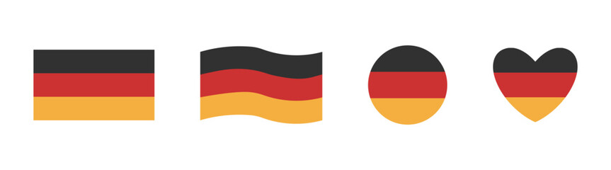 German Flag Icon Set. Waving and Circular National Symbols, Badge and Banner Vector Collection on Transparent Background.