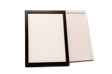 Black and white empty photo frame isolated on white background.