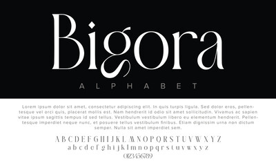 Bigora typeface font with futuristic minimal design for logos, music, sports, and digital typography.