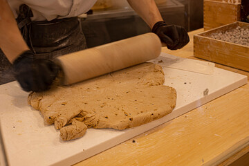 View of making tapioca pearl. It is for Taiwanese traditional drink bubble tea