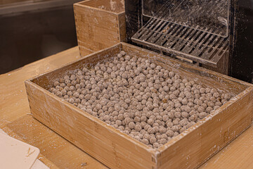 View of making tapioca pearl. It is for Taiwanese traditional drink bubble tea