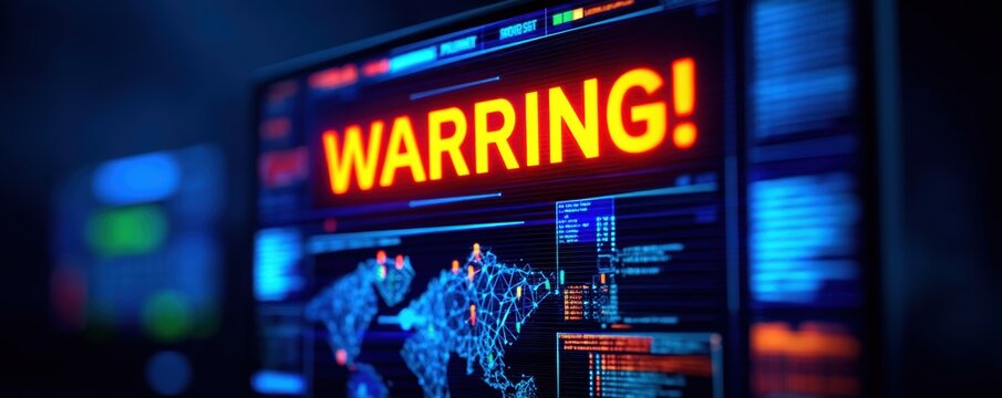 digital banking AI personalization. Warning message displayed on a digital screen with vibrant colors and data visuals.