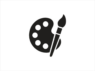 Flat vector icon of a paint brush and color palette with clean minimal style