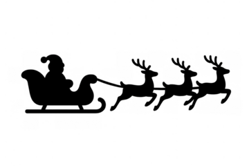 Santa claus riding sleigh with reindeers flying, christmas holiday season creating festive winter feeling