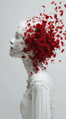A woman covered in rose petals. Mother's Day. An evocative image.