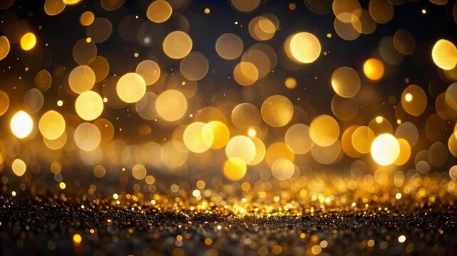 goldenes Glitter und Bokeh rieseln von oben herab