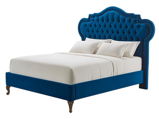 Stylish blue bed isolated on transparent background