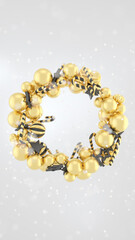 Festive 3D render of a golden Christmas sphere made of striped ornaments and candy canes. Elegant holiday design for New Year, Xmas cards, posters, and seasonal ads. 3d rendering illustration not AI