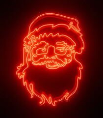 Red Neon Christmas Santa Claus.  Neon light. Christmas background. 3d rendering illustration not AI