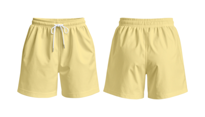 Beige Shorts Mockup Front and Back View on Transparent Background