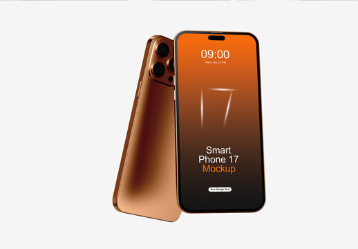 Realistic 3D Premium Gold Smartphone Mockup on White Background