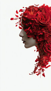 A woman covered in rose petals. Mother's Day. An evocative image.