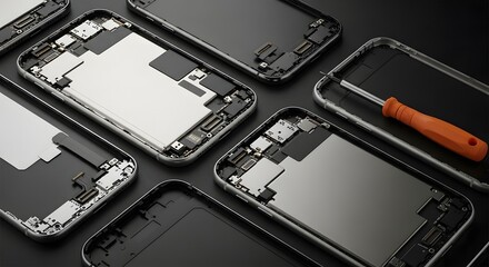 Disassembled Smartphone Components and Screwdriver