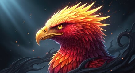 Fototapeta premium Fiery Phoenix Illustration: A Majestic Bird of Legend in Vibrant Colors