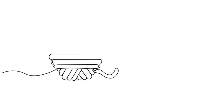 Ball of woolen thread with knitting needles in one continuous line in minimalism, online artistic animation, continuous motion of the outline of the drawing, video of drawing with a line in 4k format