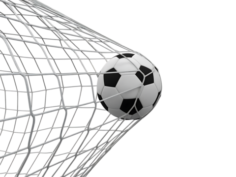 Football in the back of the net, game concept, isolated on transparent background