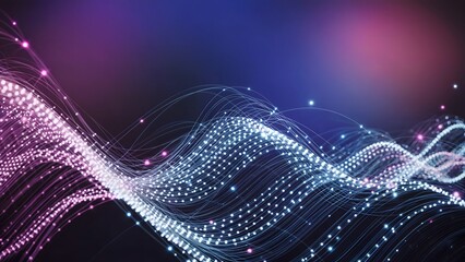 Dynamic network of glowing data streams with vibrant purple and blue hues, perfect for tech, science, or modern business presentations and websites