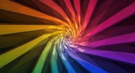 Dynamic rainbow color spectrum spirals toward a central vanishing point creating abstract depth