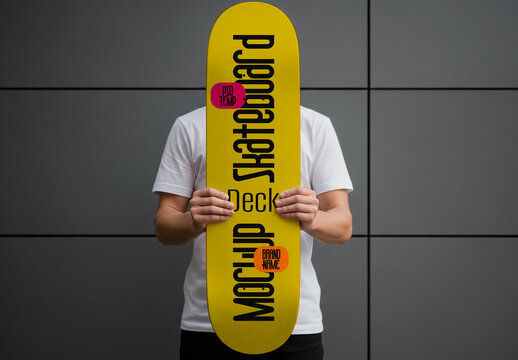 Outdoor Skateboard Deck PSD Mockup in Hands for Branding