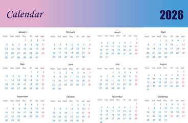 2026 Colorful Gradient Wall Calendar Template - Modern Yearly Planner Design