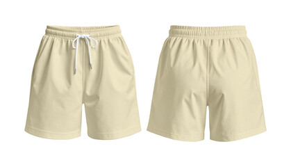 Blank Beige Shorts Mockup Front and Back View on Transparent Background