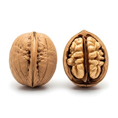 Walnuts - Whole and Halved, Nutritious and Delicious Snack on White Background.