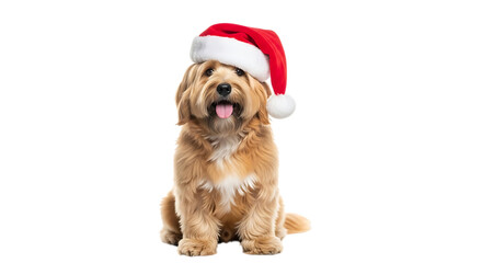 Cute dog wearing santa hat isolated on transparent background
