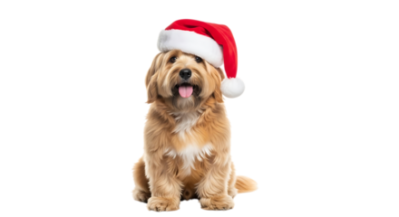 Cute dog wearing santa hat isolated on transparent background